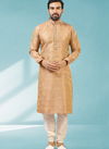 Golden Colour Outluk New Latest Design Jacquard Silk Brocade Party Wear Kurta Pajama Mens Collection 1224-1027